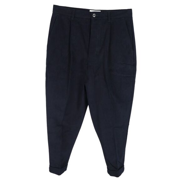 AMI Paris Carrot Trousers in Navy Blue Cotton